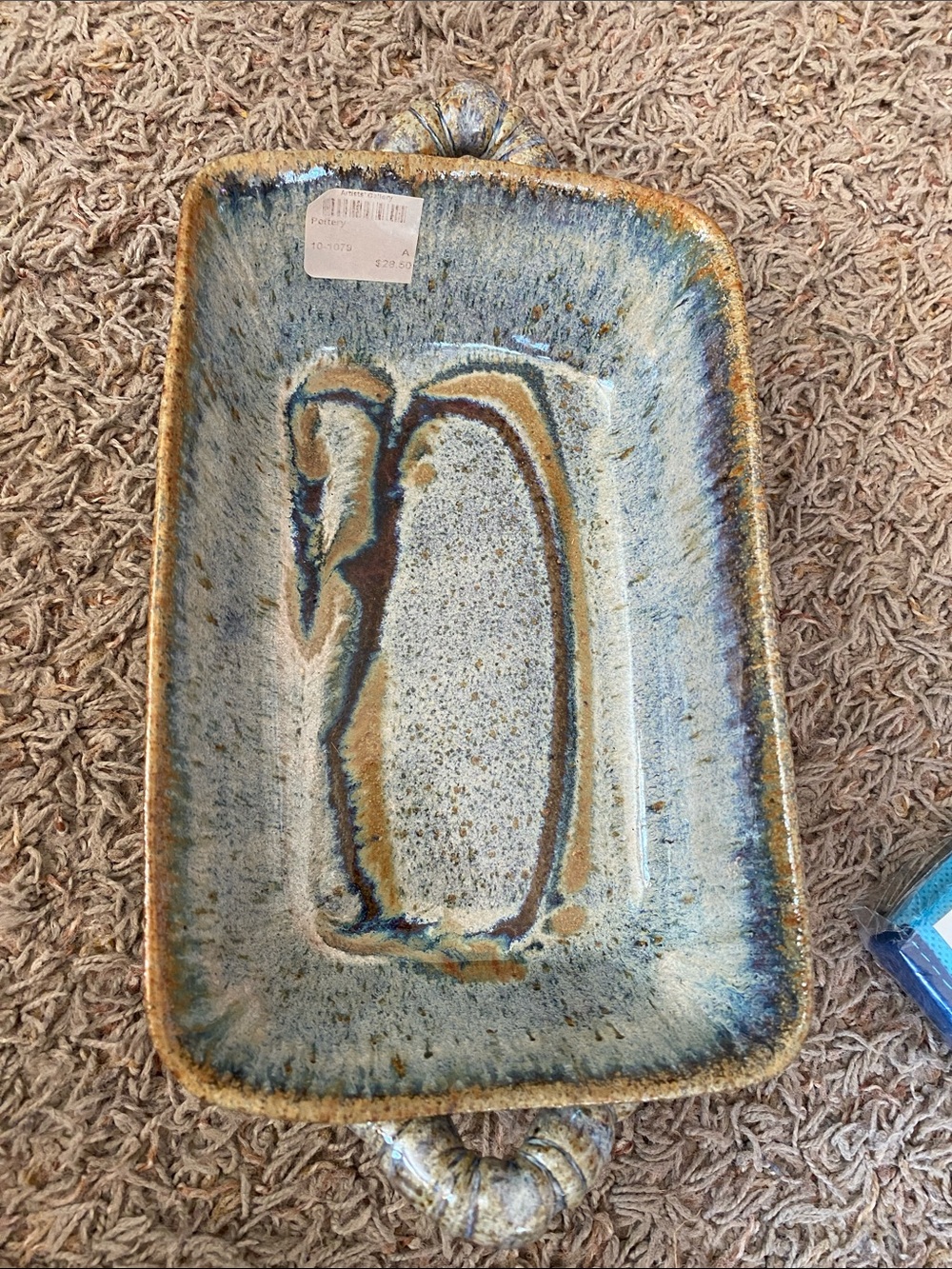Handcrafted Ceramic Serving Platter in Blue and Brown speckled